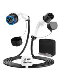Câble de recharge RamTouch Type 2 vers Type 2 pour véhicules électriques (22 kW, 32 A, triphasé, mode 3) – Pour bornes de recharge Wallbox et électriques, véhicules électriques et hybrides rechargeables