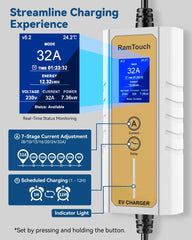 RamTouch Electric Vehicle Charger (7.4 kW, Type 2, 32 Amp CEE Plug) - Portable EV Charger with Smart Function, Compatible with EV and Plug-in Hybrid