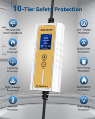 RamTouch Electric Vehicle Charger (7.4 kW, Type 2, 32 Amp CEE Plug) - Portable EV Charger with Smart Function, Compatible with EV and Plug-in Hybrid
