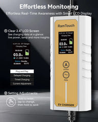 Electric Vehicle Charger (3 kW, Type 2, UK 3-Pin Plug) – Portable EV Charger | 6A/8A/10/13A | Delay Start | Timed Charging | For Type 2 EVs and PHEVs - RamTouch EV Chargers - Smart Electric Vehicle Charging Solutions