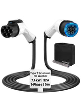 Câble d'extension de chargeur RamTouch pour véhicules électriques (32 A, 7,4 kW/22 kW, monophasé/triphasé) - Câble d'extension de type 2 pour tous les chargeurs de type 2 et boîtiers muraux connectés