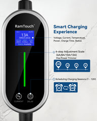 Electric Vehicle Charger (3 kW, Type 2, UK 3-Pin Plug) – Portable Charger with Adjustable Current & Delay Start, Compatible with EV and Plug-in Hybrid - RamTouch EV Chargers - Smart Electric Vehicle Charging Solutions