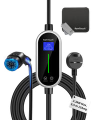 Electric Vehicle Charger (3 kW, Type 2, UK 3-Pin Plug) – Portable Charger with Adjustable Current & Delay Start, Compatible with EV and Plug-in Hybrid - RamTouch EV Chargers - Smart Electric Vehicle Charging Solutions