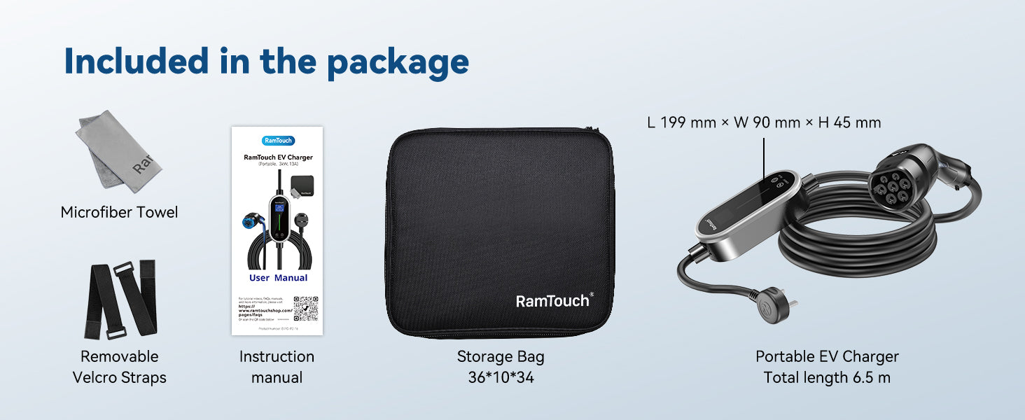 List of included items in a package with text and icons on a light blue background