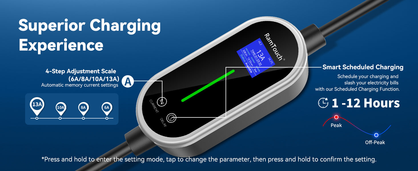 Charging cable with digital display on a blue background