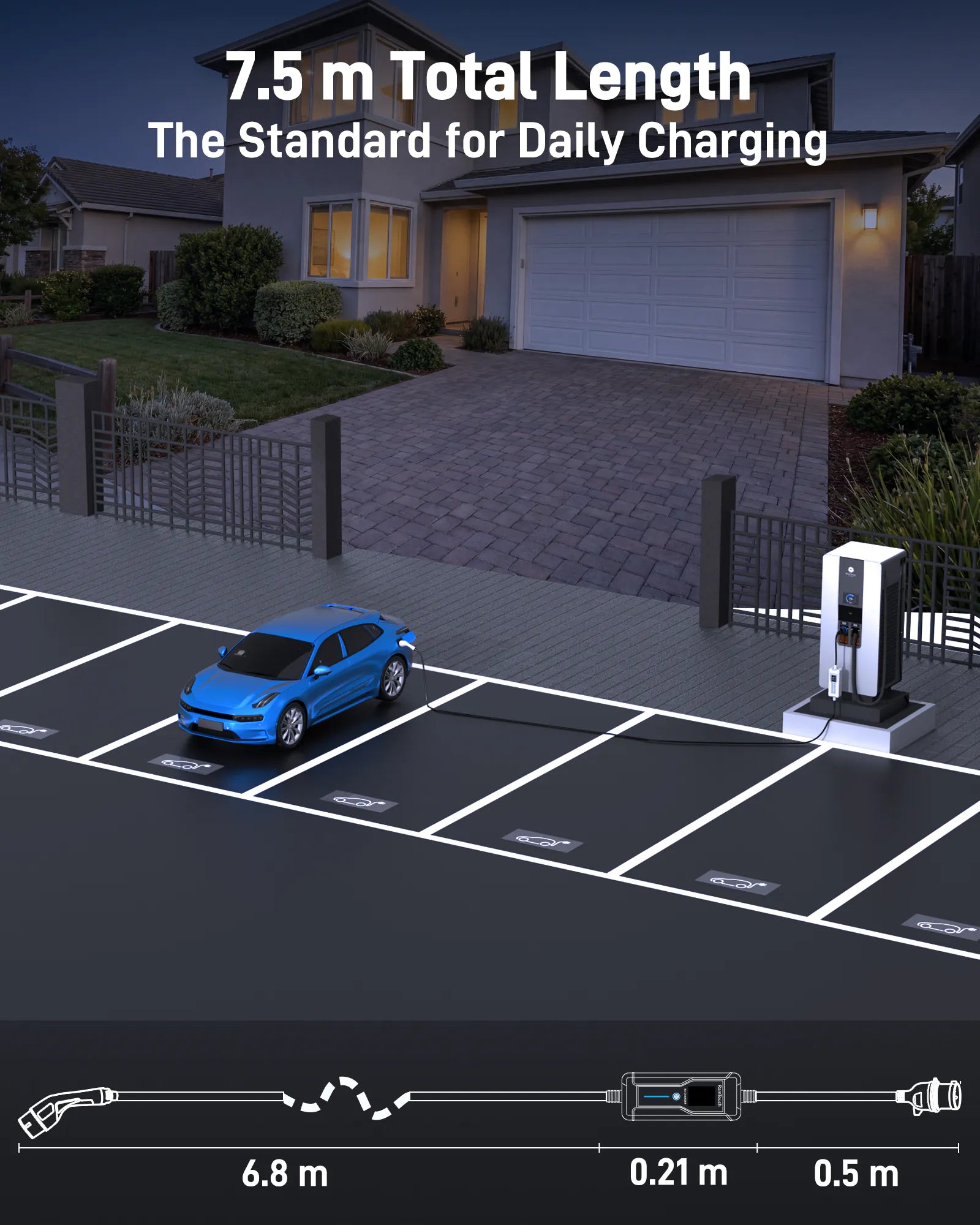 Portable EV Charger (7.4 kW, 32A, IP67) | CEE 32 A Commando Plug to Type 2 | Mode 2 Fast Charging Cable with Adjustable 6A–32A, Smart Timer & LCD, AC/DC RCD Protection for EVs & PHEVs
