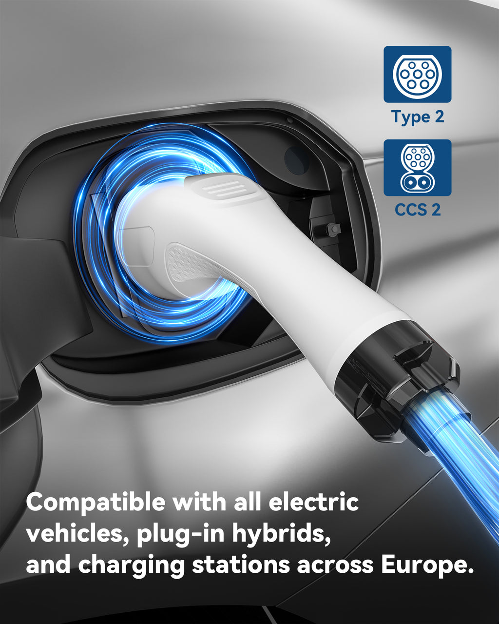 Cable de carga EV RamTouch Type 2 a Type 2, 22 kW, 32 A, trifásico, Mode 3, para wallbox, estación de carga EV, vehículo eléctrico e híbrido enchufable