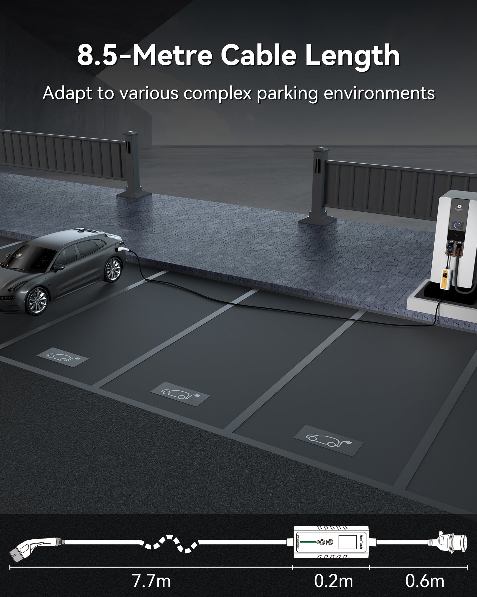 Electric Vehicle Charger (7.4 kW, Type 2, CEE Plug 32A) – Portable EV Charger | 6A - 32A | Delay Start | Timed Charging | For Type 2 EVs and PHEVs