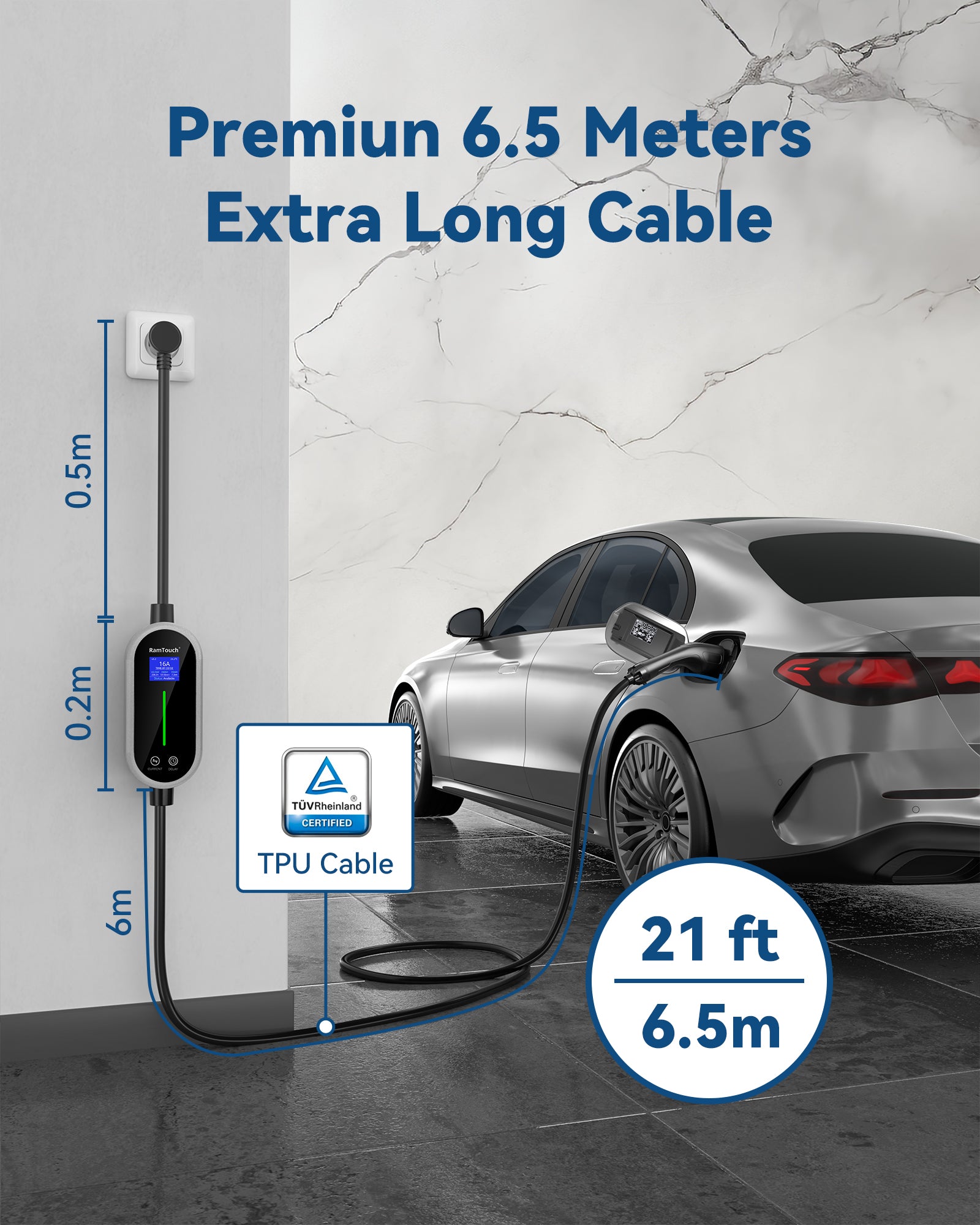 RamTouch Ladegerät für Elektrofahrzeuge (3,7 kW, Typ 2) – Tragbares EV-Ladegerät mit Smart-Funktion, Mobile Wallbox 2 in 1, für Elektroautos Tesla Model Y/3/S/X, ENYAQ, EX30, E-TRON, ID.3