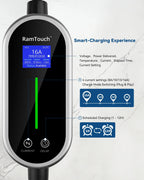 RamTouch Electric Vehicle Charger (3.7kW, Type 2, 16A Schuko Plug) - Portable EV Charger with Smart Function, Compatible with EV and Plug-in Hybrid - RamTouch EV Chargers - Smart Electric Vehicle Charging Solutions