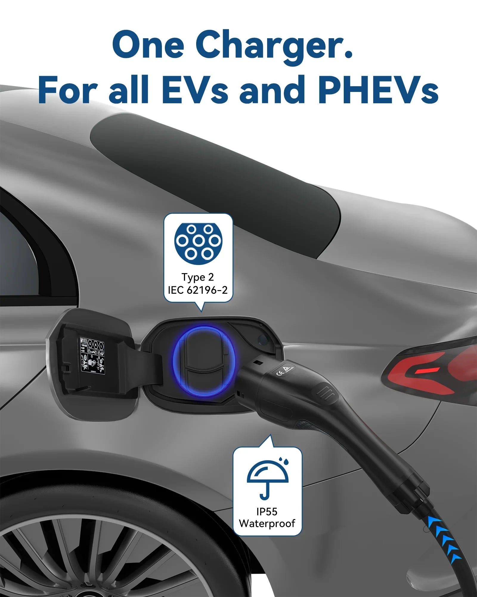 RamTouch Electric Vehicle Charger (3.7kW, Type 2, 16A Schuko Plug) - Portable EV Charger with Smart Function, Compatible with EV and Plug-in Hybrid - RamTouch EV Chargers - Smart Electric Vehicle Charging Solutions