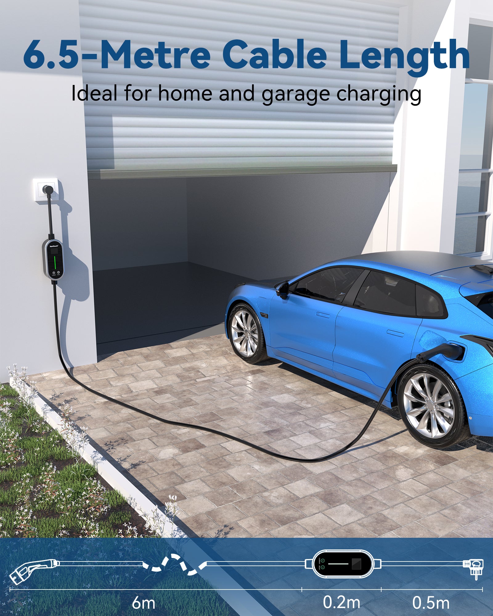 RamTouch Electric Vehicle Charger (3 kW, Type 2, UK 3-Pin Plug) - Portable EV Charger with Smart Function, Mobile Wallbox 2 in 1, for Electric Cars Tesla Model Y/3/S/X, ENYAQ, EX30, E-TRON, ID.3