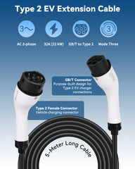 RamTouch EV-Ladegerät-Verlängerungskabel (32 Ampere, 7,4 kW / 22 kW, 1 Phase / 3-Phasen) – Typ-2-Verlängerungskabel kompatibel mit allen Typ-2-EV-Ladegeräten und Typ-2-Wallboxen, EV-Verlängerungskabel geeignet für Typ-2-EVs/PHEVs