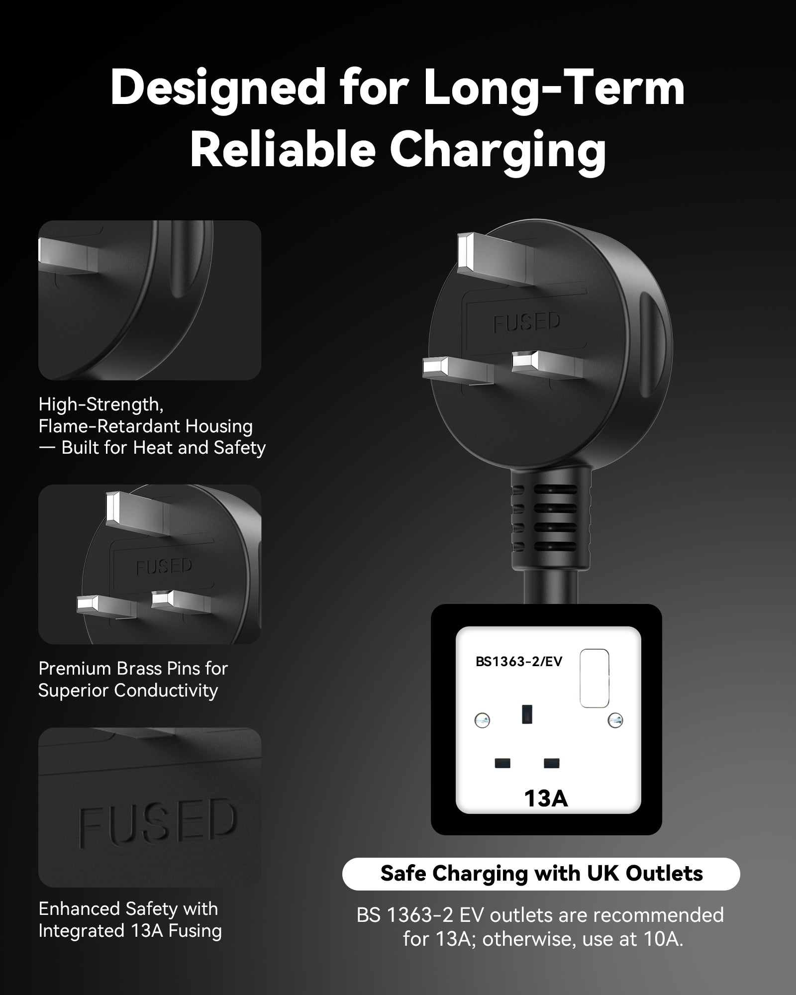 Electric Vehicle Charger (3 kW, Type 2, UK 3-Pin Plug) – Portable EV Charger | 6A/8A/10/13A | Delay Start | Timed Charging | For Type 2 EVs and PHEVs