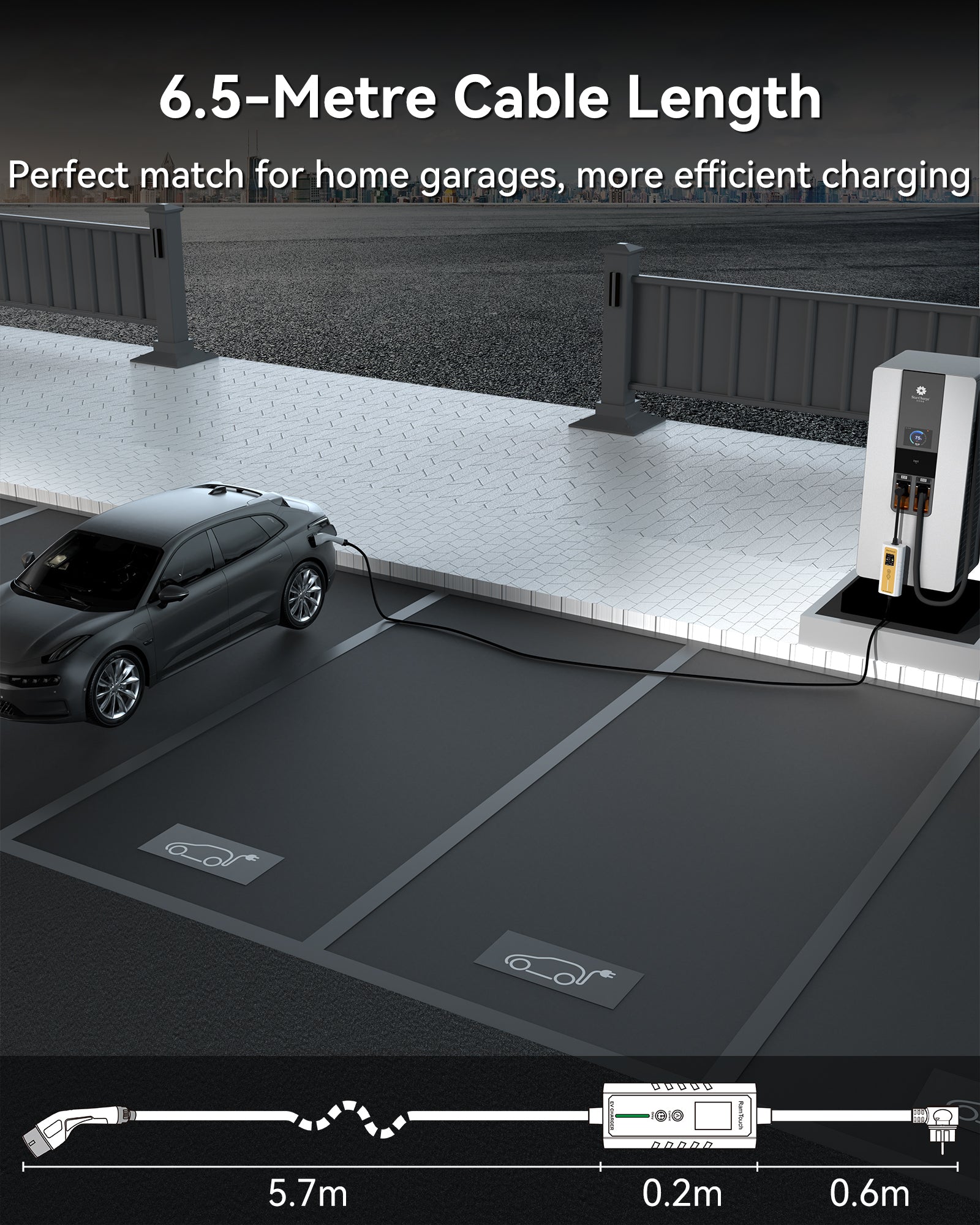Electric Vehicle Charger (3.7 kW, Type 2, 16A Schuko Plug) – Portable EV Charger | 6A - 16A | Delay Start | Timed Charging | For Type 2 EVs and PHEVs