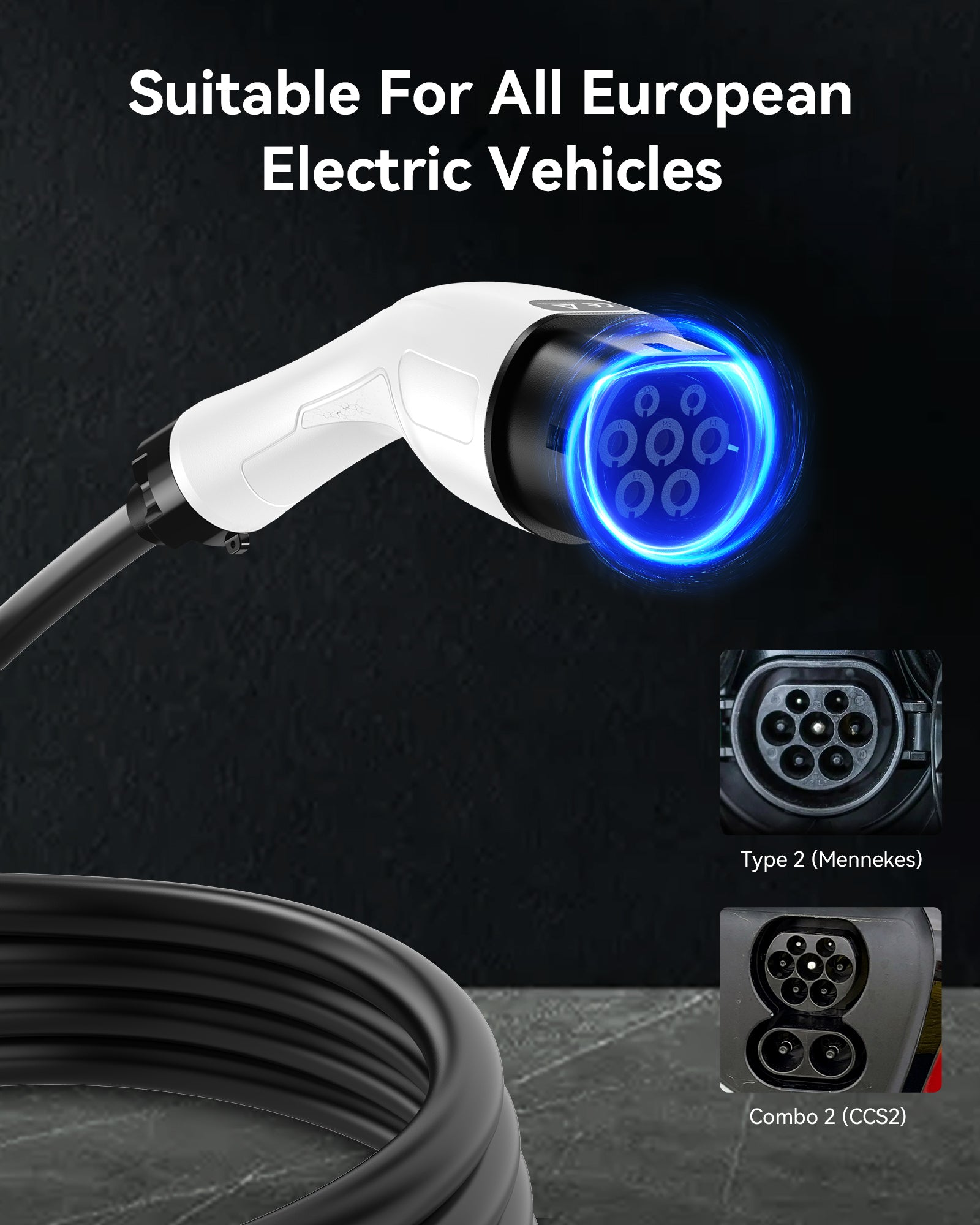 Electric Vehicle Charger (3.7 kW, Type 2, 16A Schuko Plug) – Portable EV Charger | 6A - 16A | Delay Start | Timed Charging | For Type 2 EVs and PHEVs