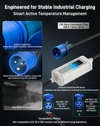 Portable EV Charger (3.7 kW, 16 A, IP67 Control Box) | Blue CEE 16 A Commando Plug to Type 2 | Mode 2 EV Charging Cable with Adjustable 6 A to 16 A, LCD Display, Timer, AC/DC RCD Protection for EVs and PHEVs