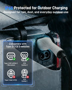 Portable EV Charger (3.7 kW, 16 A, IP67 Control Box) | Blue CEE 16 A Commando Plug to Type 2 | Mode 2 EV Charging Cable with Adjustable 6 A to 16 A, LCD Display, Timer, AC/DC RCD Protection for EVs and PHEVs