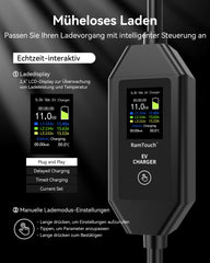 RamTouch Ladegerät für Elektrofahrzeuge (11 kW, Typ 2) – Tragbares EV-Ladegerät mit Smart-Funktion, Mobile Wallbox 2 in 1, für Elektroautos Tesla Model Y/3/S/X, ENYAQ, EX30, E-TRON, ID.3, MG4