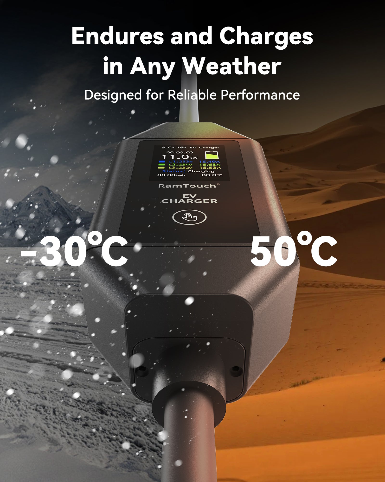 RamTouch Electric Vehicle Charger (11kW, Type 2) - Portable EV Charger with Smart Function, Mobile Wallbox 11kW, Compatible with EV and Plug-in Hybrid