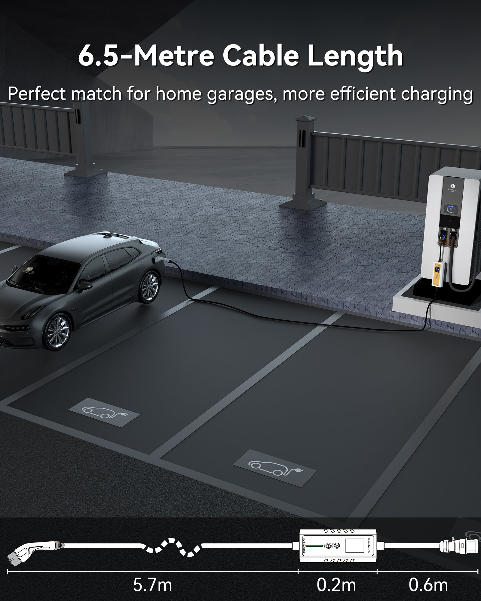 Electric Vehicle Charger (3.7 kW, Type 2, CEE Plug 16A) – Portable EV Charger | 6A - 16A | Delay Start | Timed Charging | For Type 2 EVs and PHEVs