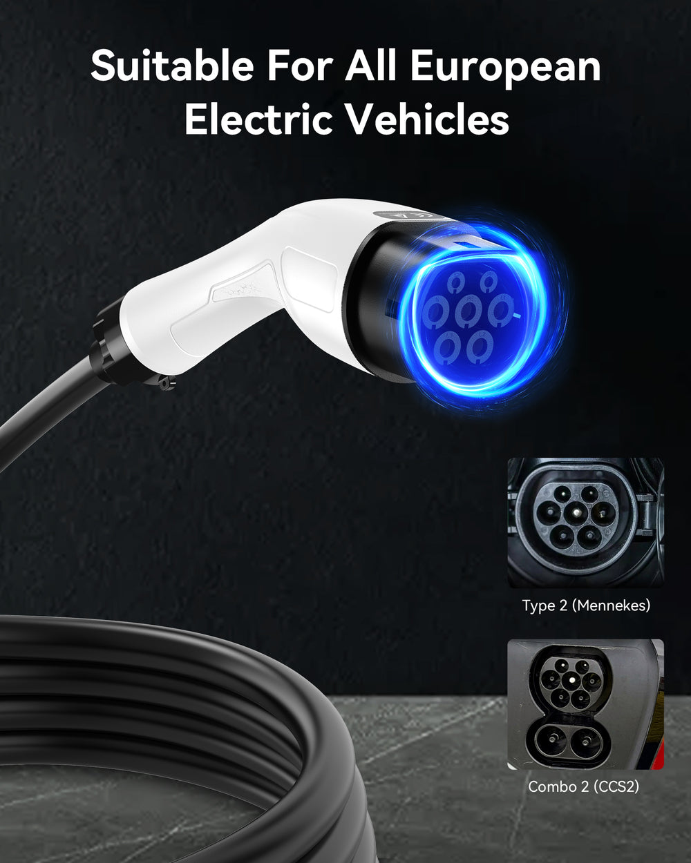 Electric Vehicle Charger (3.7 kW, Type 2, CEE Plug 16A) – Portable EV Charger | 6A - 16A | Delay Start | Timed Charging | For Type 2 EVs and PHEVs - RamTouch EV Chargers - Smart Electric Vehicle Charging Solutions