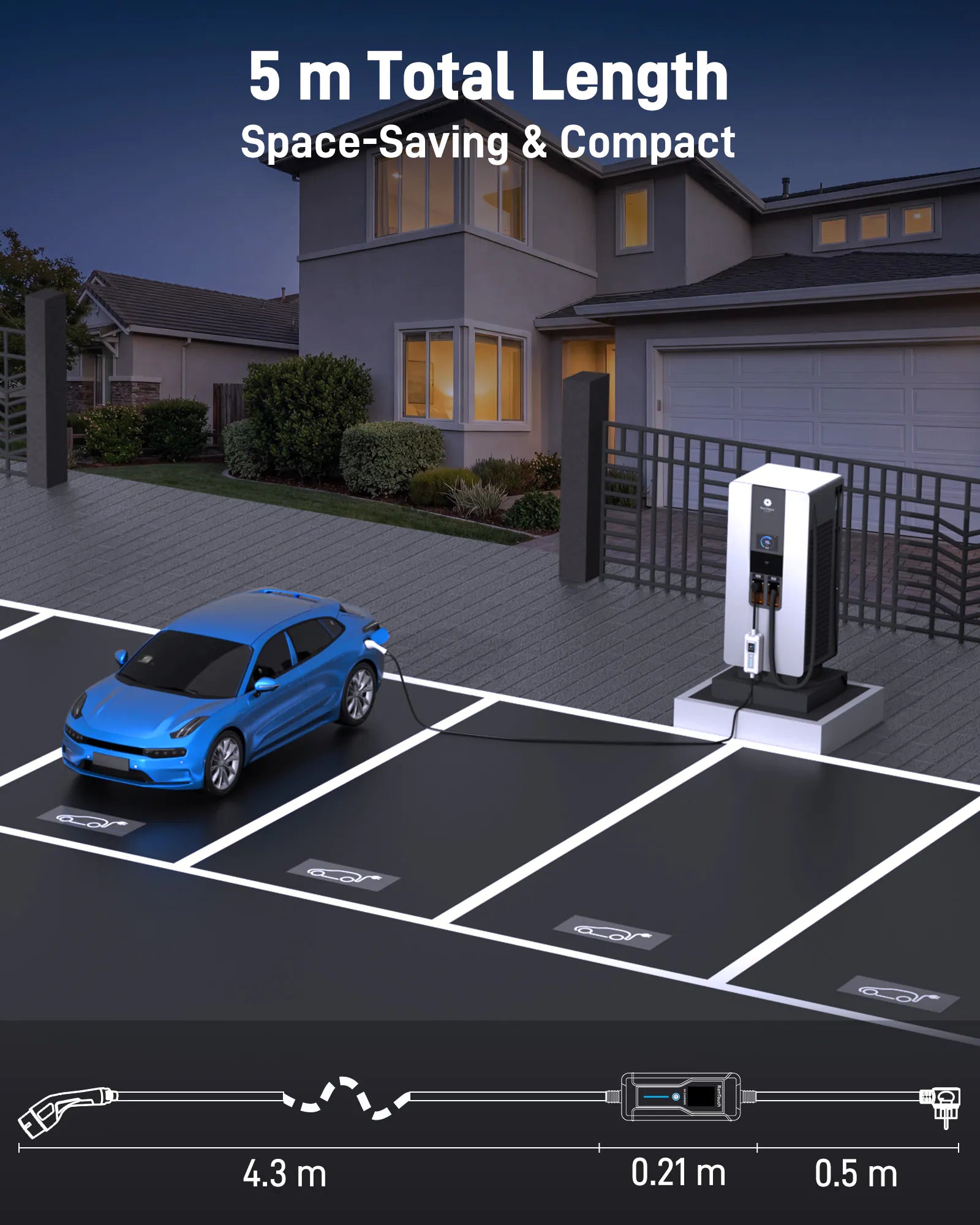 Portable EV Charger (3.7 kW, 16 A, IP67) | Schuko Plug to Type 2 | Mode 2 EV Charging Cable with Adjustable 6 A to 16 A, LCD Display, Timer, AC/DC RCD Protection for EVs and PHEVs