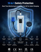 Portable EV Charger (7.4 kW, 32A, IP67) | CEE 32 A Commando Plug to Type 2 | Mode 2 Fast Charging Cable with Adjustable 6A–32A, Smart Timer & LCD, AC/DC RCD Protection for EVs & PHEVs