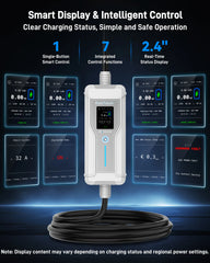 Portable EV Charger (7.4 kW, 32A, IP67) | CEE 32 A Commando Plug to Type 2 | Mode 2 Fast Charging Cable with Adjustable 6A–32A, Smart Timer & LCD, AC/DC RCD Protection for EVs & PHEVs