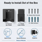 RamTouch Portable EV Charger Holder Kit, Wall-Mount Control Box Holder and EV Cable J-Hook Organizer for Mode 2 EV Chargers, Heavy-Duty Metal Bracket, Matte Black