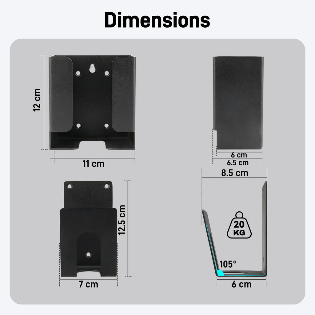 RamTouch Portable EV Charger Holder Kit, Wall-Mount Control Box Holder and EV Cable J-Hook Organizer for Mode 2 EV Chargers, Heavy-Duty Metal Bracket, Matte Black