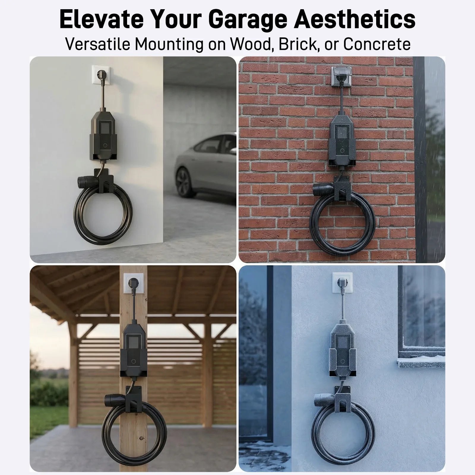 RamTouch Portable EV Charger Holder Kit, Wall-Mount Control Box Holder and EV Cable J-Hook Organizer for Mode 2 EV Chargers, Heavy-Duty Metal Bracket, Matte Black