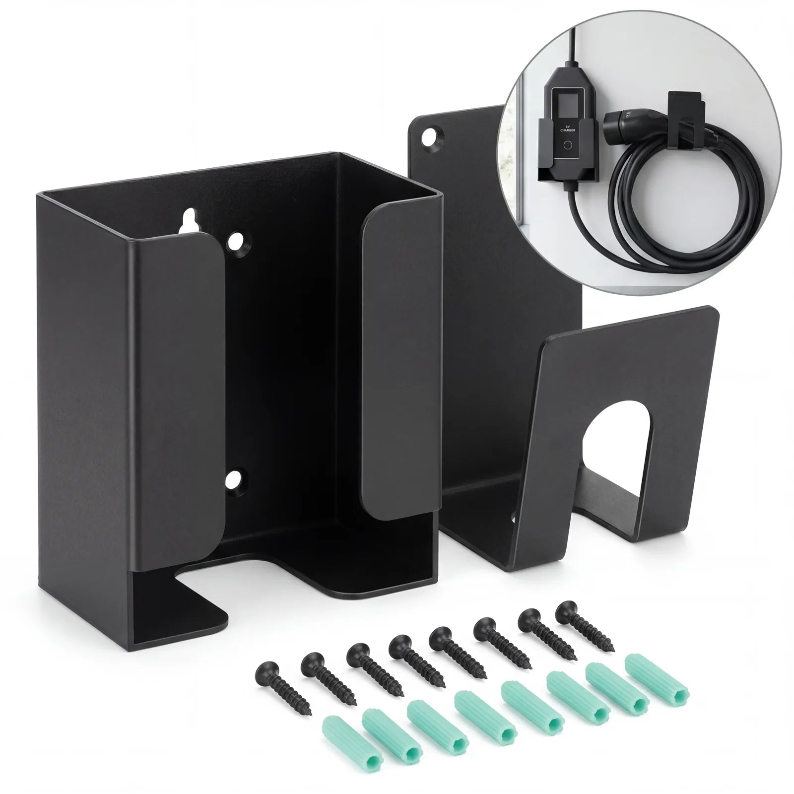 Kit de support de chargeur RamTouch pour véhicule électrique – Organiseur mural (support de boîtier de commande et crochet en J), pour chargeur portable pour véhicule électrique, support métallique robuste 