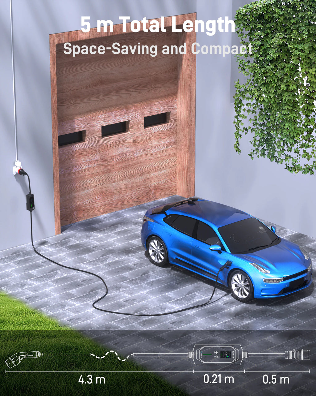 Chargeur mobile VE 11 kW 16 A, fiche CEE rouge 16 A vers Type 2, wallbox mobile Mode 2 avec courant réglable 6 A à 16 A, minuterie intelligente, écran LCD, protection différentielle AC/DC, boîtier IP67, 5 m à 15 m