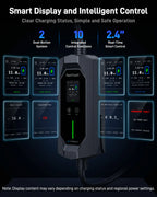 Chargeur mobile VE 11 kW 16 A, fiche CEE rouge 16 A vers Type 2, wallbox mobile Mode 2 avec courant réglable 6 A à 16 A, minuterie intelligente, écran LCD, protection différentielle AC/DC, boîtier IP67, 5 m à 15 m