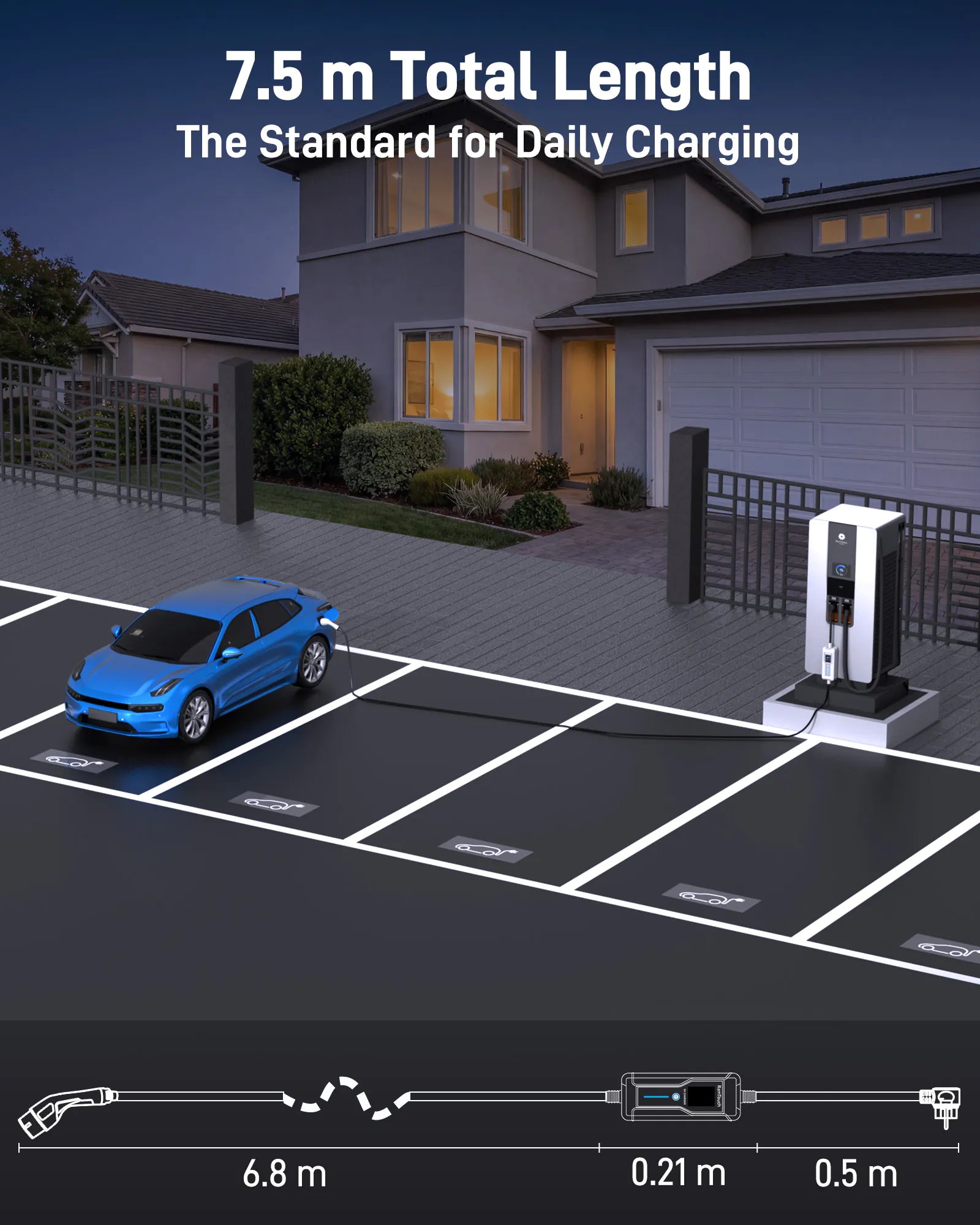 Portable EV Charger (3.7 kW, 16 A, IP67) | Schuko Plug to Type 2 | Mode 2 EV Charging Cable with Adjustable 6 A to 16 A, LCD Display, Timer, AC/DC RCD Protection for EVs and PHEVs