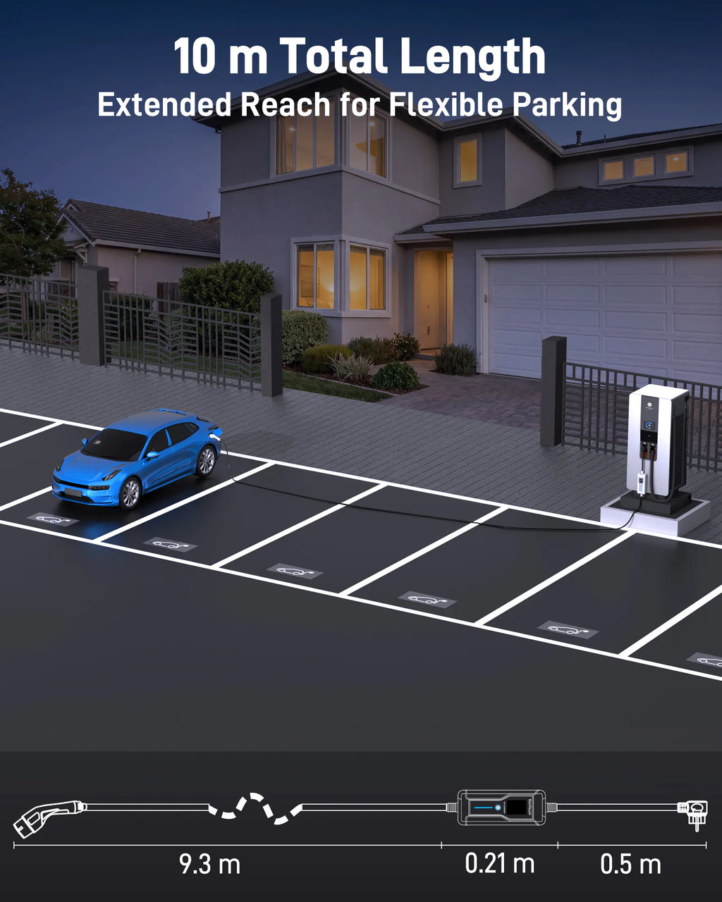 Portable EV Charger (3.7 kW, 16 A, IP67) | Schuko Plug to Type 2 | Mode 2 EV Charging Cable with Adjustable 6 A to 16 A, LCD Display, Timer, AC/DC RCD Protection for EVs and PHEVs