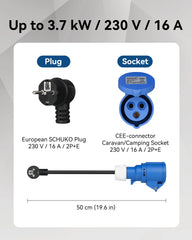 RamTouch Fly Lead Socket Converter (16A Schuko Plug to 16A Caravan Socket, 50cm, IP44, Max. 16A, 3G2.5mm²) - CEE Adapter for Portable EV Charger, Mobile Wallbox, and Mobile EV Charging Station