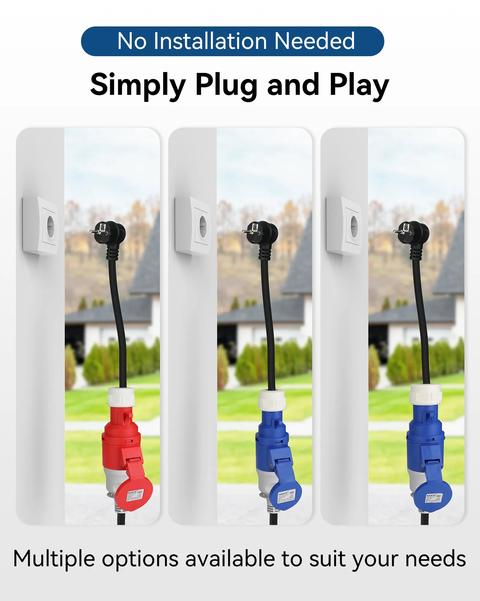 RamTouch Fly Lead Socket Converter (16A Schuko Plug to 16A Caravan Socket, 50cm, IP44, Max. 16A, 3G2.5mm²) - CEE Adapter for Portable EV Charger, Mobile Wallbox, and Mobile EV Charging Station