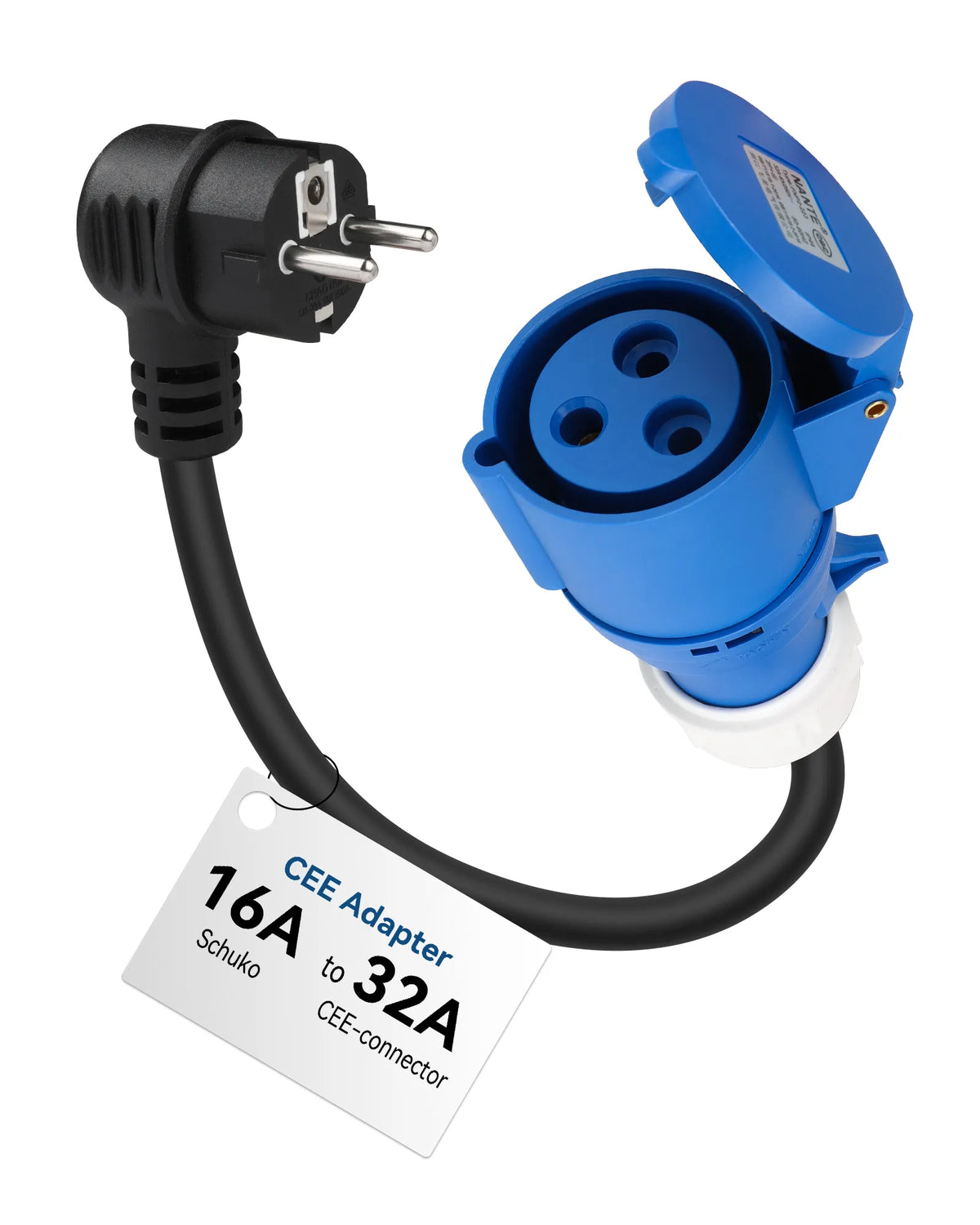 RamTouch Fly Lead Socket Converter (16A Schuko Plug to 32A CEE Socket, 50cm, IP44, Max. 16A, 3G2.5mm²) - CEE Adapter for Portable EV Charger, Mobile Wallbox, and Mobile EV Charging Station