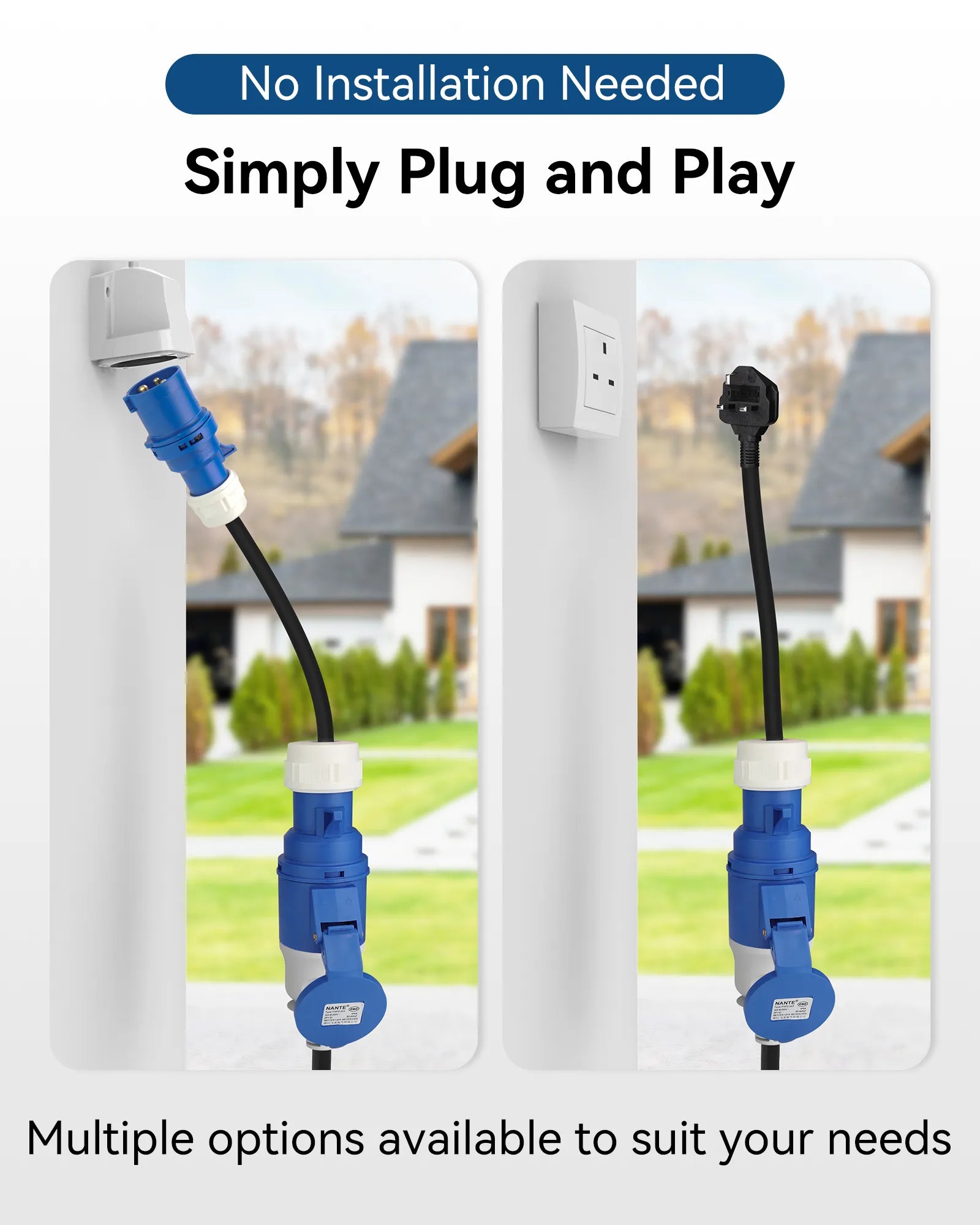 RamTouch Fly Lead Socket Converter (16A Schuko Plug to 32A CEE Socket, 50cm, IP44, Max. 16A, 3G2.5mm²) - CEE Adapter for Portable EV Charger, Mobile Wallbox, and Mobile EV Charging Station
