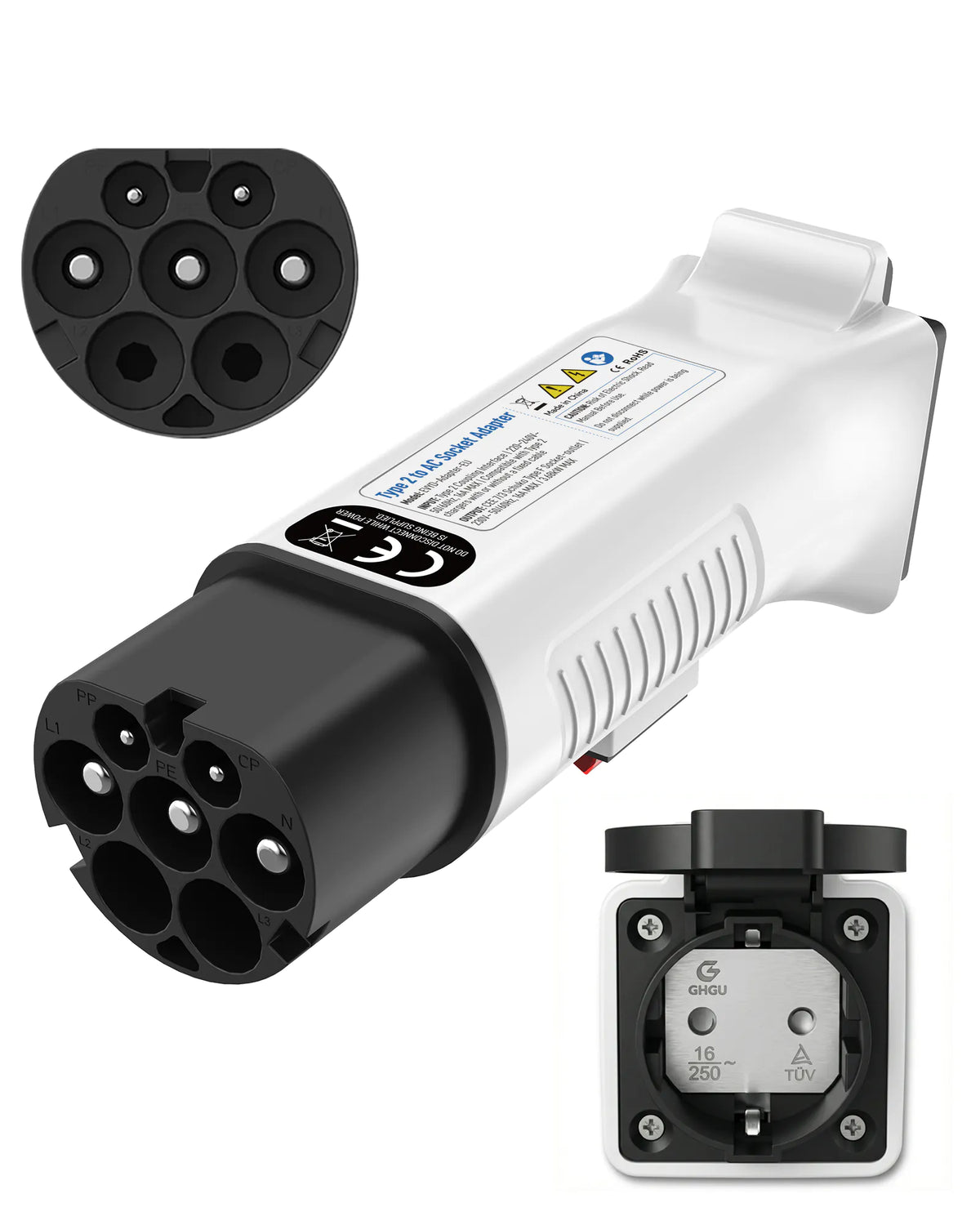 RamTouch Type 2 to Schuko Adapter for EV Chargers, Stations & Wallboxes | 3.7 kW, 16 A, 230 V | Charge Point to Schuko Socket | For E-Bikes, E-Scooters, E-Motorcycles, Campervans & Micro EVs, Not for V2L Main image