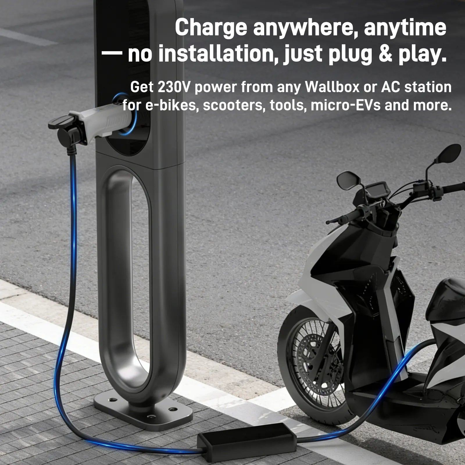 RamTouch Type 2 to Schuko Socket Adapter, 230 V 16 A 3.7 kW, Type 2 Male Plug to Schuko Mains Socket for AC Charging Stations, E-Bikes, E-Scooters, Micro EVs and Portable AC Devices, Not for V2L