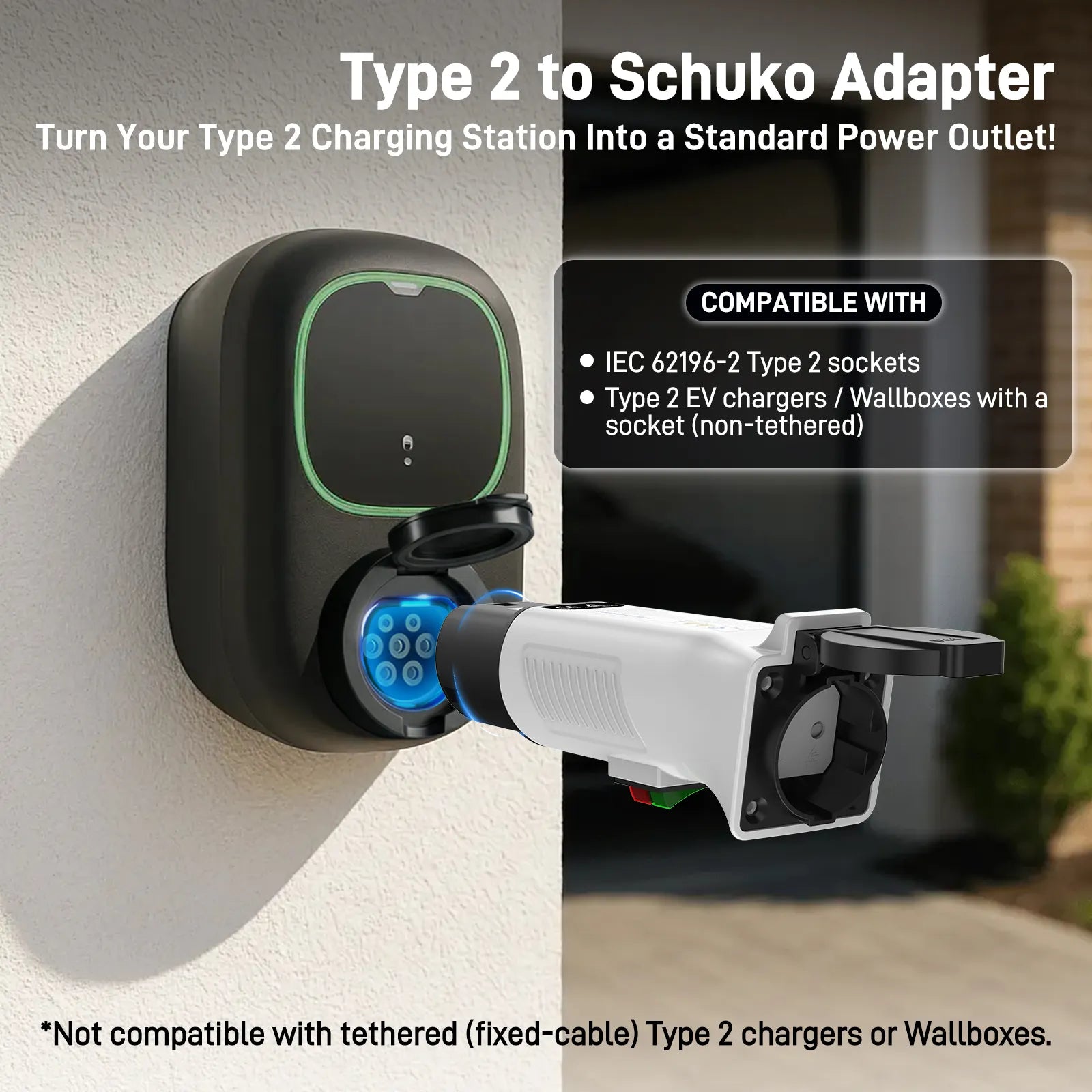 RamTouch Type 2 to Schuko Socket Adapter, 230 V 16 A 3.7 kW, Type 2 Male Plug to Schuko Mains Socket for AC Charging Stations, E-Bikes, E-Scooters, Micro EVs and Portable AC Devices, Not for V2L Secondary image