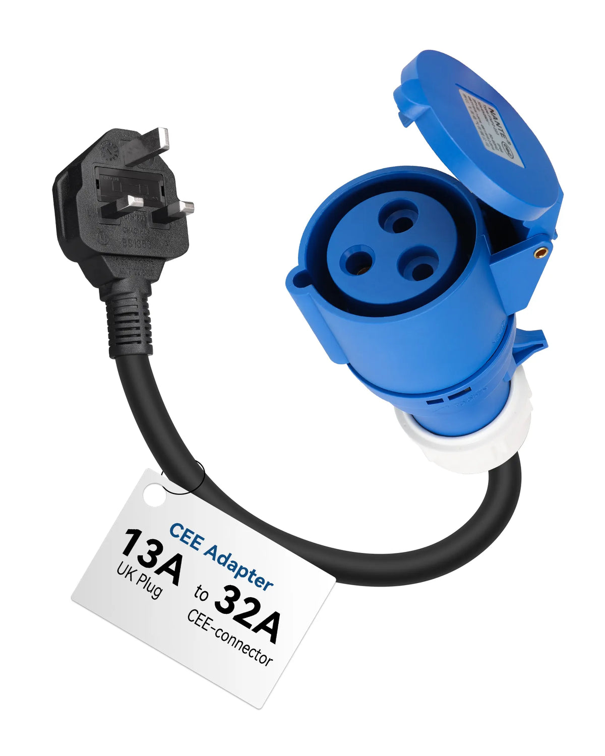 RamTouch Fly Lead Socket Converter (13A UK Plug to 32A CEE Socket, 50cm, IP44, Max. 13A, 3G2.5mm²) - CEE Adapter for Portable EV Charger, Mobile Wallbox, and Mobile EV Charging Station
