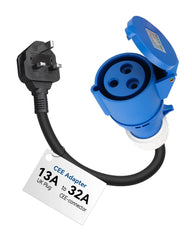 RamTouch Fly Lead Socket Converter (13A UK Plug to 32A CEE Socket, 50cm, IP44, Max. 13A, 3G2.5mm²) - CEE Adapter for Portable EV Charger, Mobile Wallbox, and Mobile EV Charging Station