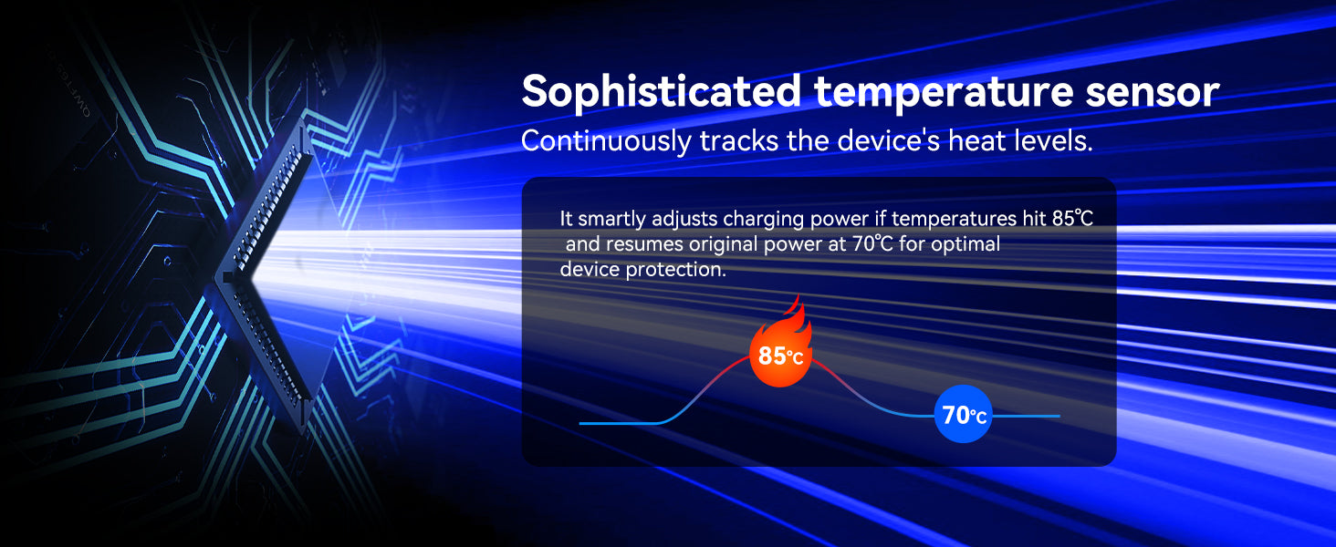 Temperature sensor with digital display on a blue and black background