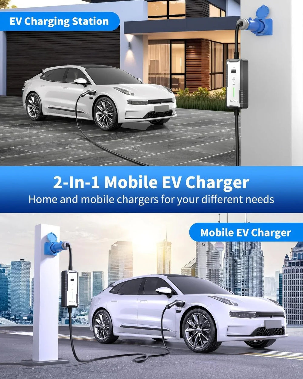 RamTouch®️ EV Charger 7kW Type 2 to CEE 32A - RamTouch EV Chargers. - RamTouch EU