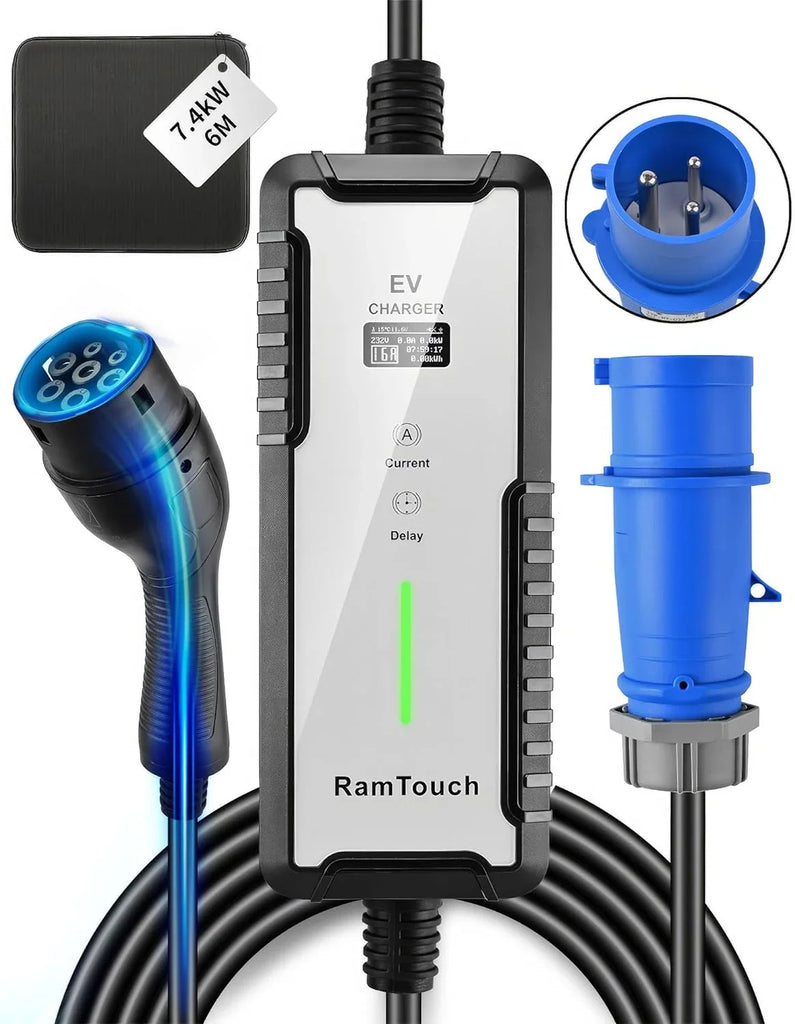 Caricatore Auto Elettriche RamTouch 7.4 KW Tipo 2 - Cavo Portatile Con Spina CEE 32A, 10.5m, Ricarica Intelligente - Foto 5