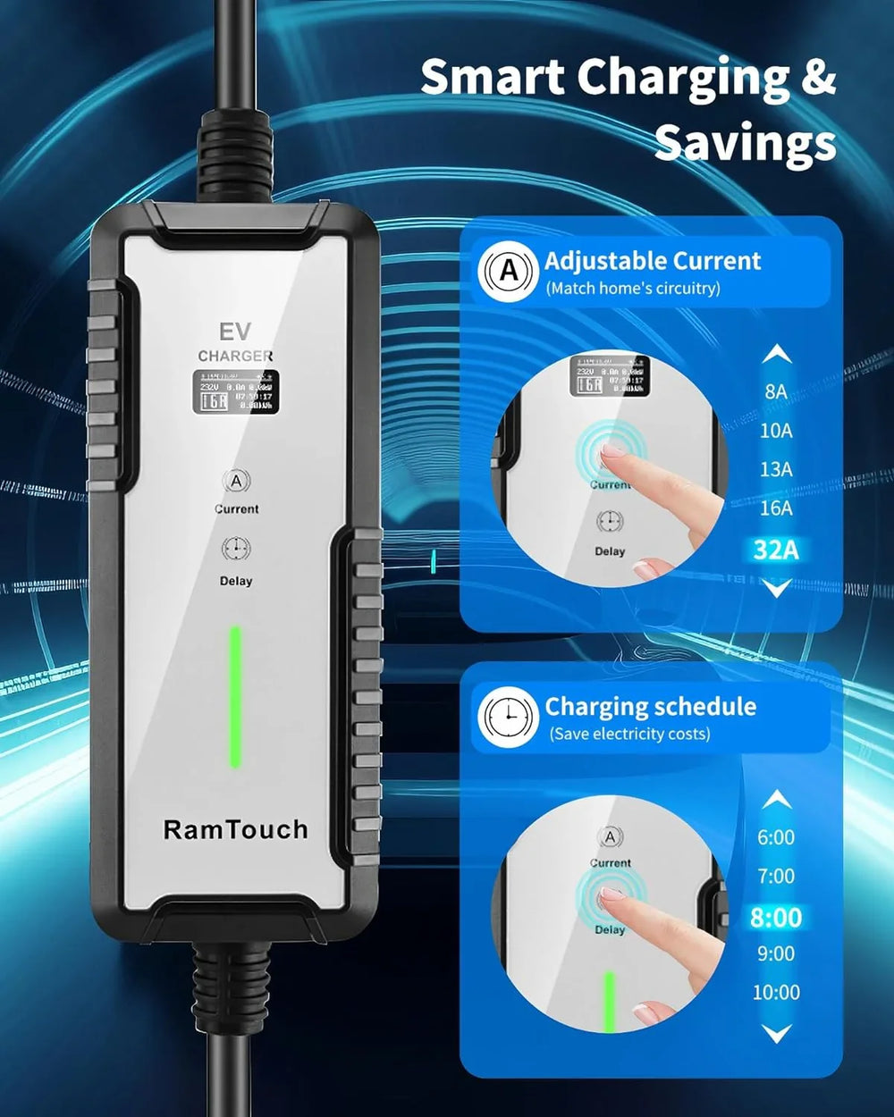 RamTouch®️ EV Charger 7kW Type 2 to CEE 32A - RamTouch EV Chargers. - RamTouch EU